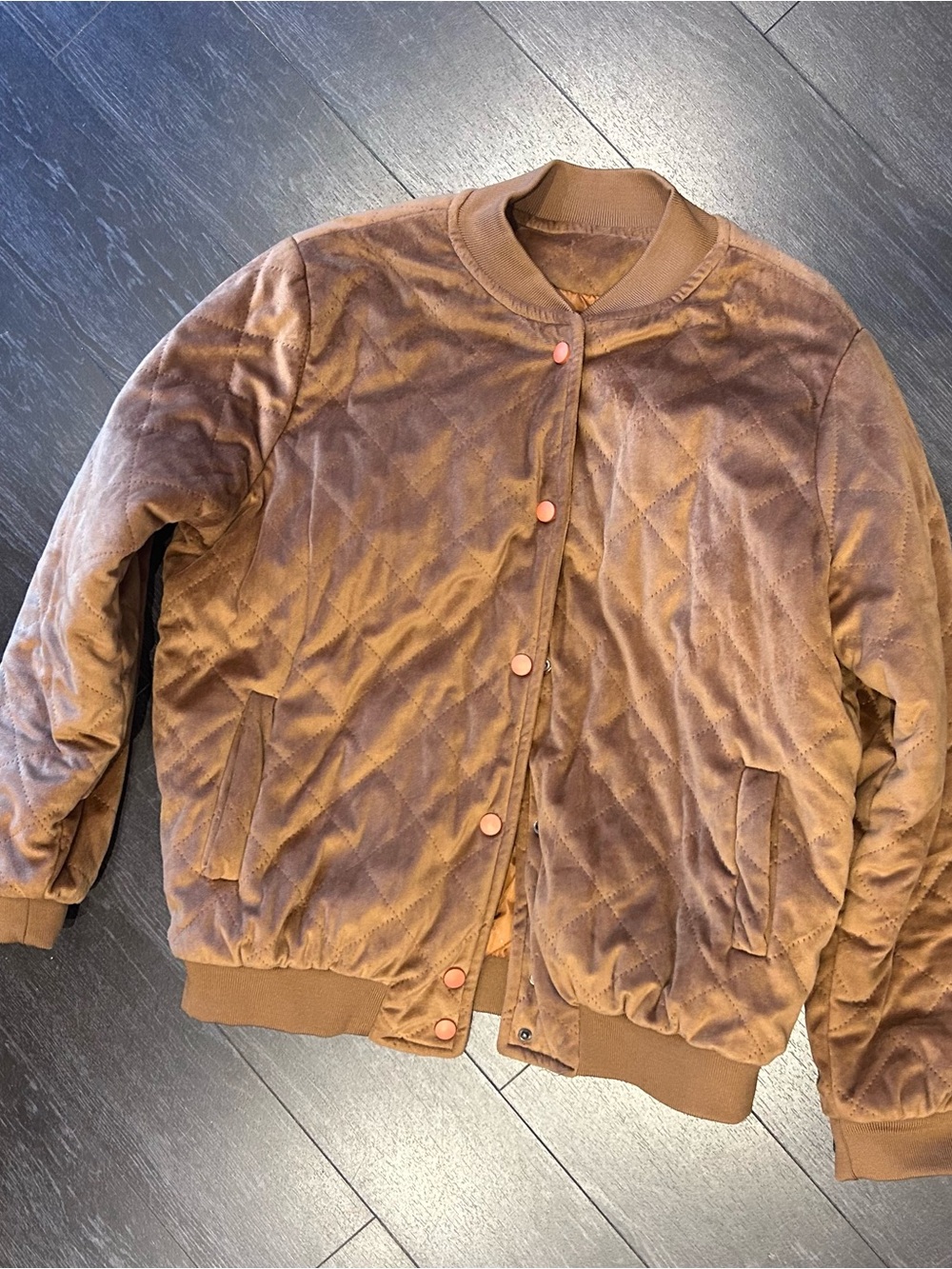 Women’s Quilted Brown Velvet Bomber Jacket